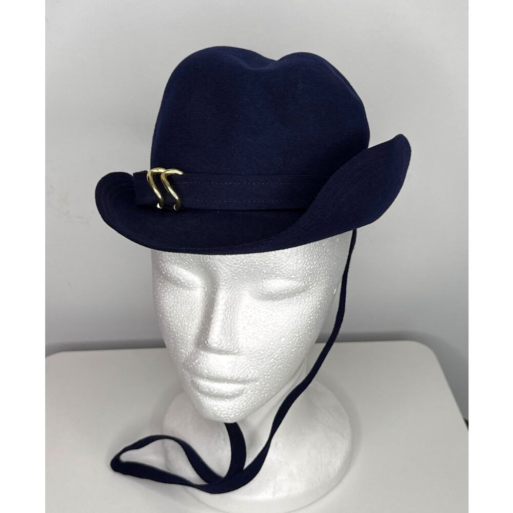 Vintage 1930s–1940s Glenover Henry Pollak NY Navy Wool Cloche Hat youth / XS